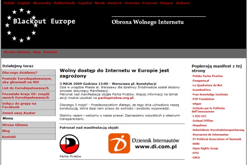 Screenshot serwisu internetowego pod domeną blackouteurope.pl