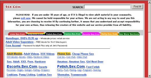 screenshot sex.com z 2003 roku