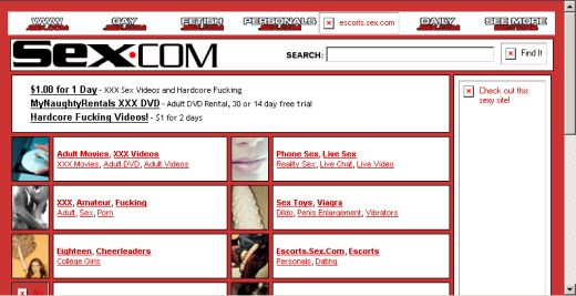 screenshot sex.com z 2005 roku