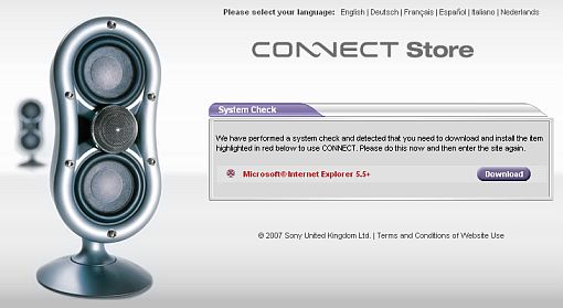 screenshot serwisu Sony Connect