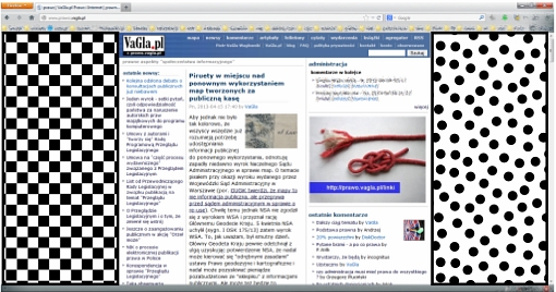 screenshot serwisu VaGla.pl Prawo i Internet z zaznaczonymi polami przeznaczonymi dla ewentualnych ogłoszeń
