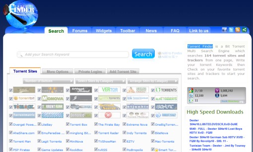 Screenshot serwisu torrent-finder.info, który dostępny jest mimo blokowania domeny torrent-finder.com