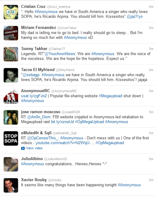 zrzut ekranu ze strumienia tagu Anonymous w serwisie Twitter