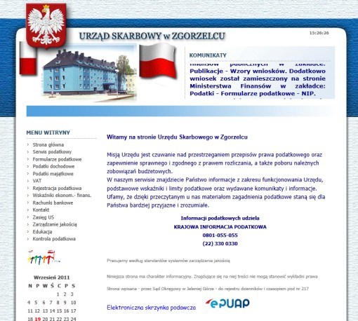 Zrzut ekranu strony internetowej Urzędu Skarbowego w Zgorzelcu