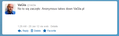 Żart na Twitterze: No to się zaczęło: Anonymous takes down VaGla.pl