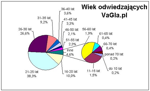 graf przedstawiający strukturę wieku odiwedzających serwis VaGla.pl