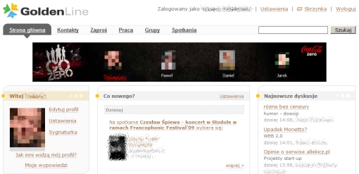 Screenshot serwisu Goldenline z reklamą wykorzystującą wizerunki użytkowników