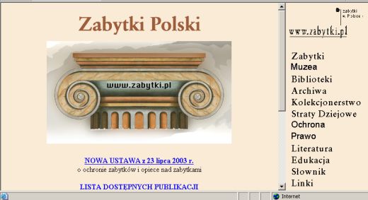 screenshot kopii serwisu zabytki.pl przechowywanej w archive.org