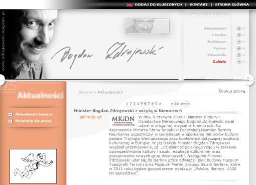Screenshot strony z Aktualnościami, znajdującej się pod adresem www.zdrojewski-bogdan.pl