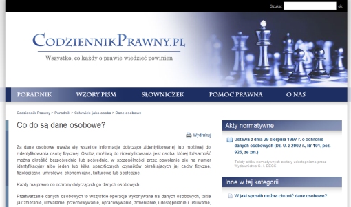 Screenshot serwisu CodziennikPrawny.pl