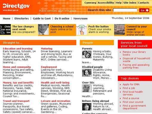 Screenshot Directgov - Public services all in one place